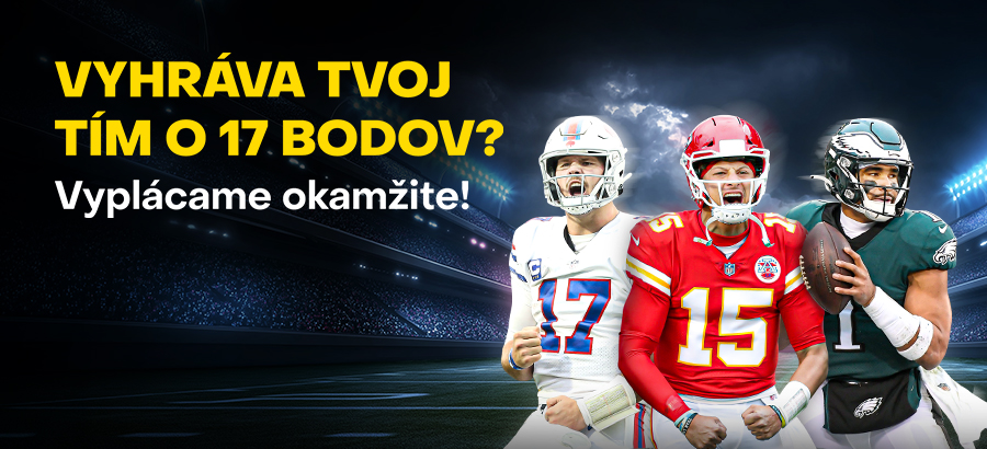 Vedie tvoj tím v NFL o 17 bodov? Výhru máš okamžite!